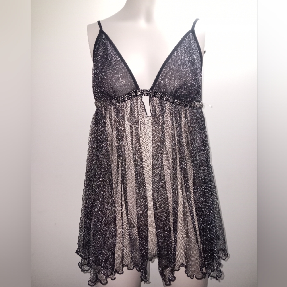 Victoria Secret black and metallic silver slip size medium
